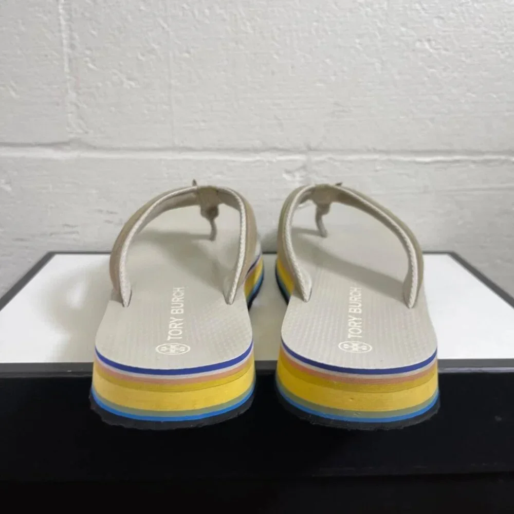 Tory Burch 70s Platform Calcare Sterling Grey Flip‎ Flop Slip On Women's 9 M